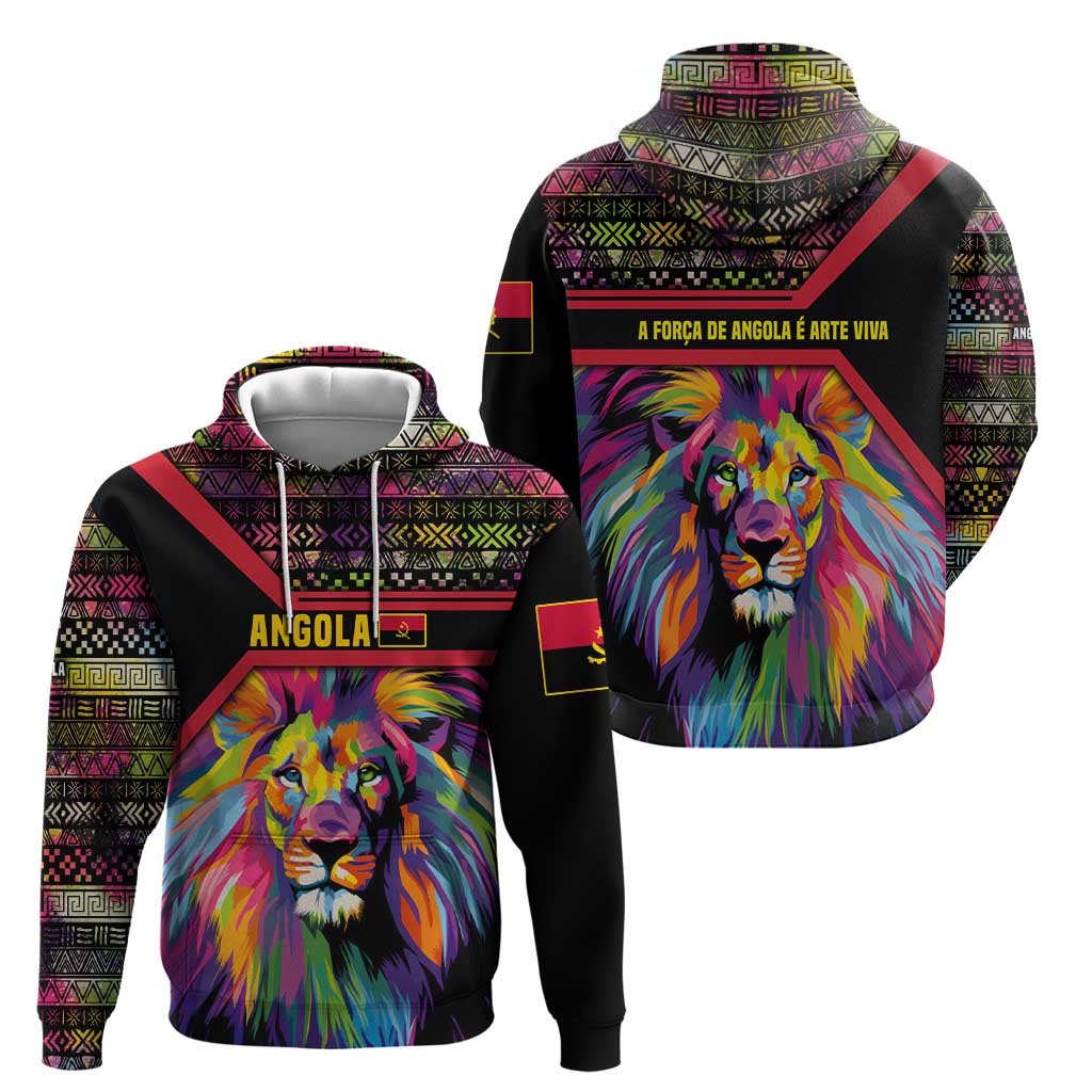 Angola Hoodie with Multicolor Tribal Design and Vibrant Lion TS04