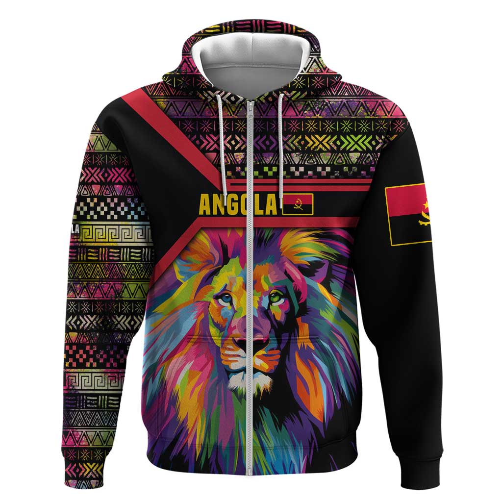 Angola Hoodie with Multicolor Tribal Design and Vibrant Lion TS04