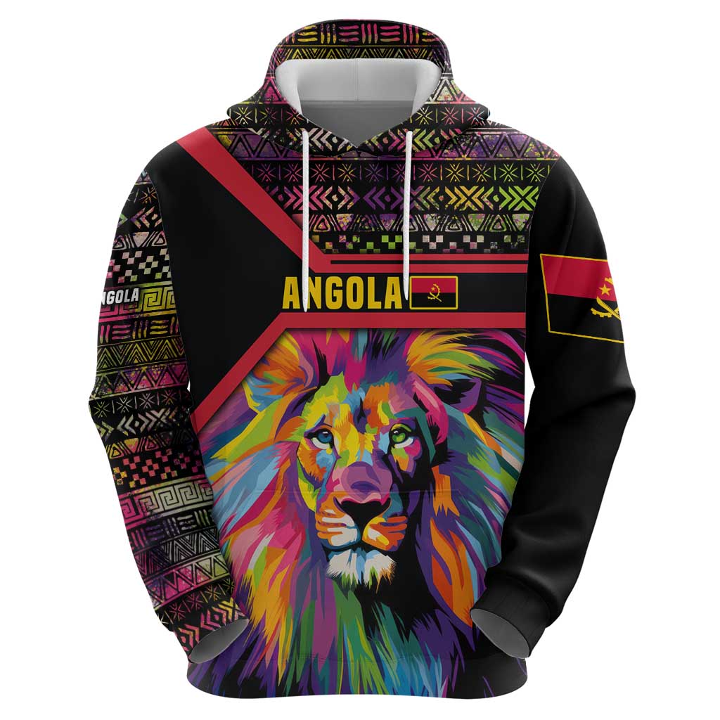 Angola Hoodie with Multicolor Tribal Design and Vibrant Lion TS04