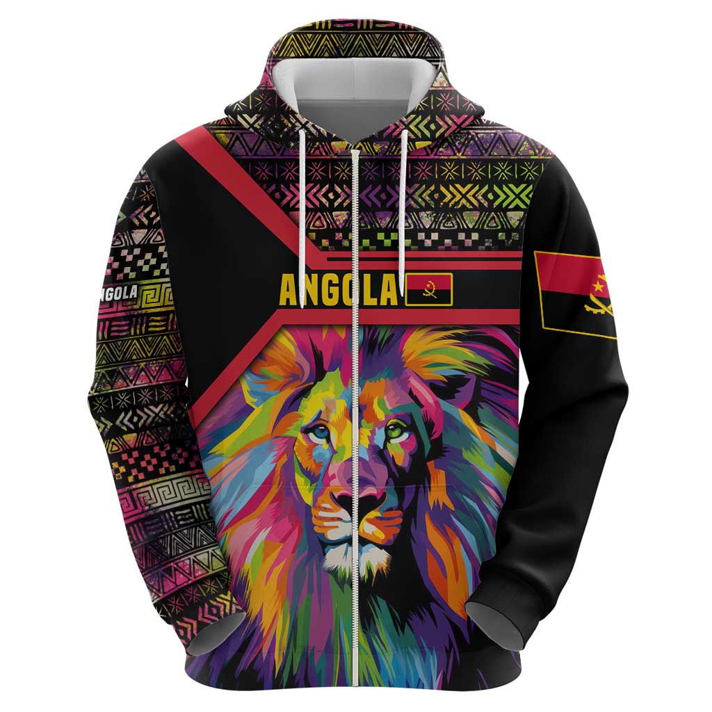 Angola Hoodie with Multicolor Tribal Design and Vibrant Lion TS04