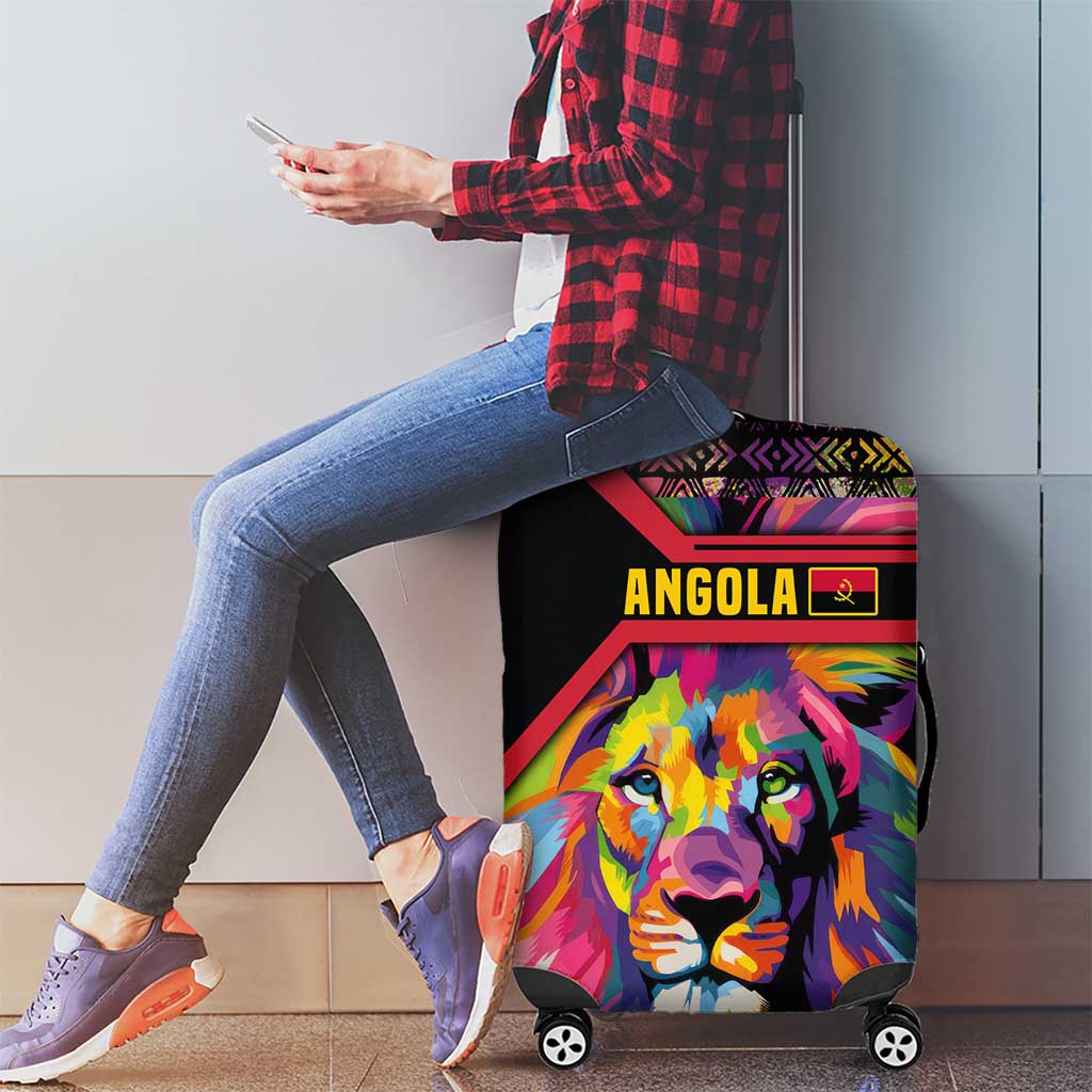 Angola Luggage Cover with Multicolor Tribal Design and Vibrant Lion TS04