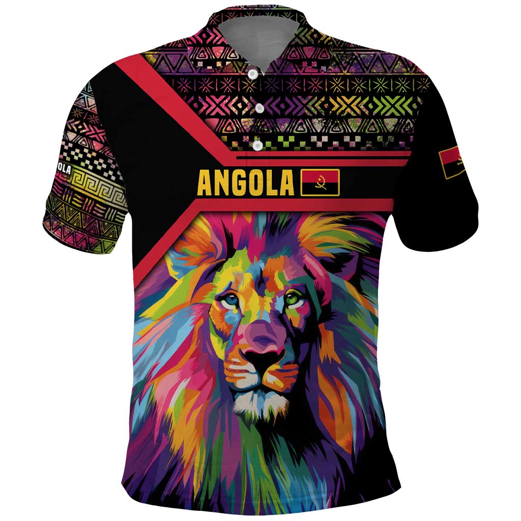 Angola Polo Shirt with Multicolor Tribal Design and Vibrant Lion TS04