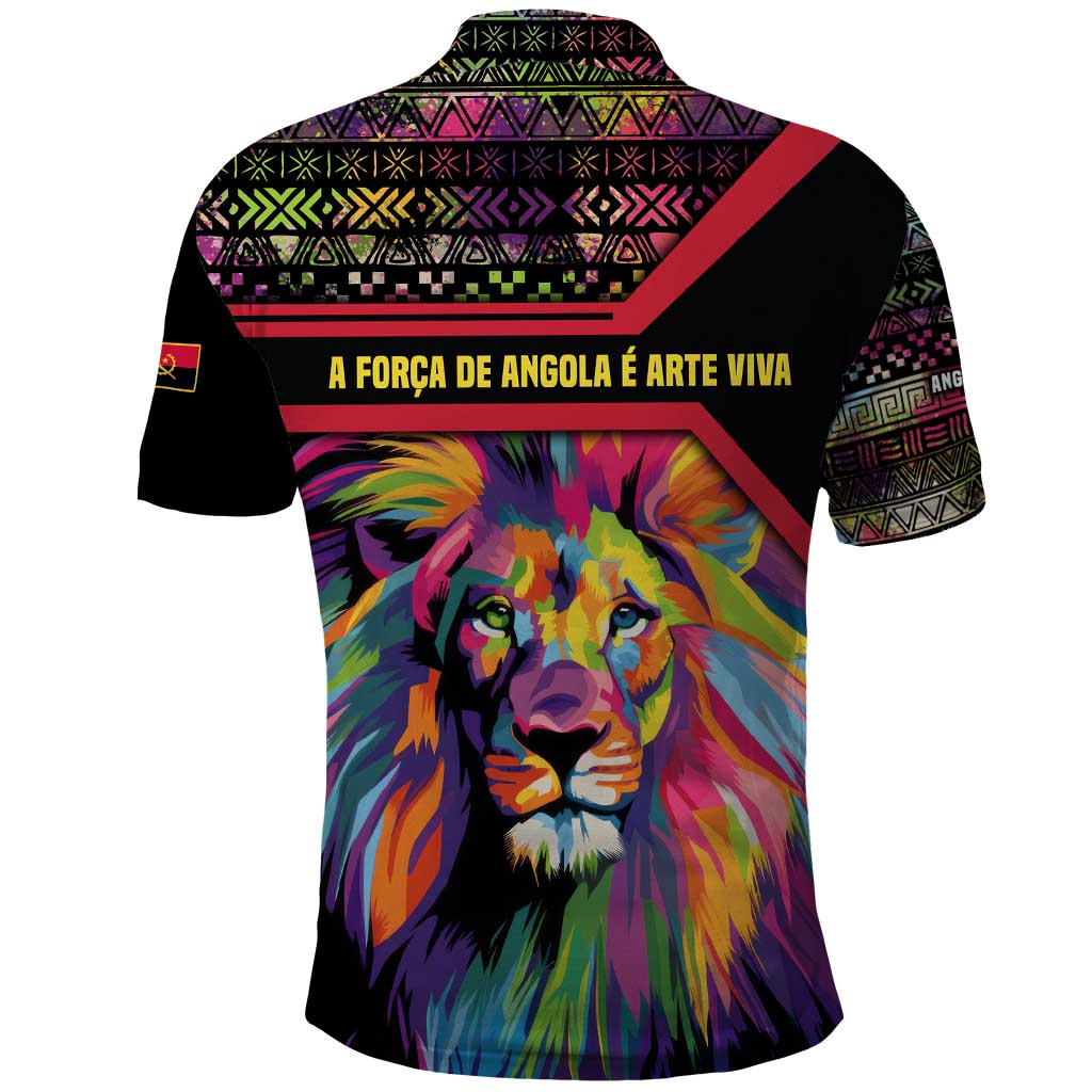 Angola Polo Shirt with Multicolor Tribal Design and Vibrant Lion TS04
