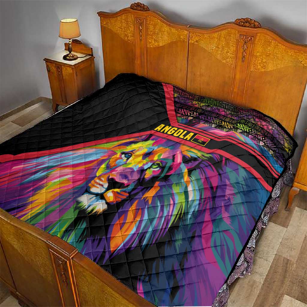 Angola Quilt Multicolor Tribal Design and Vibrant Lion TS04