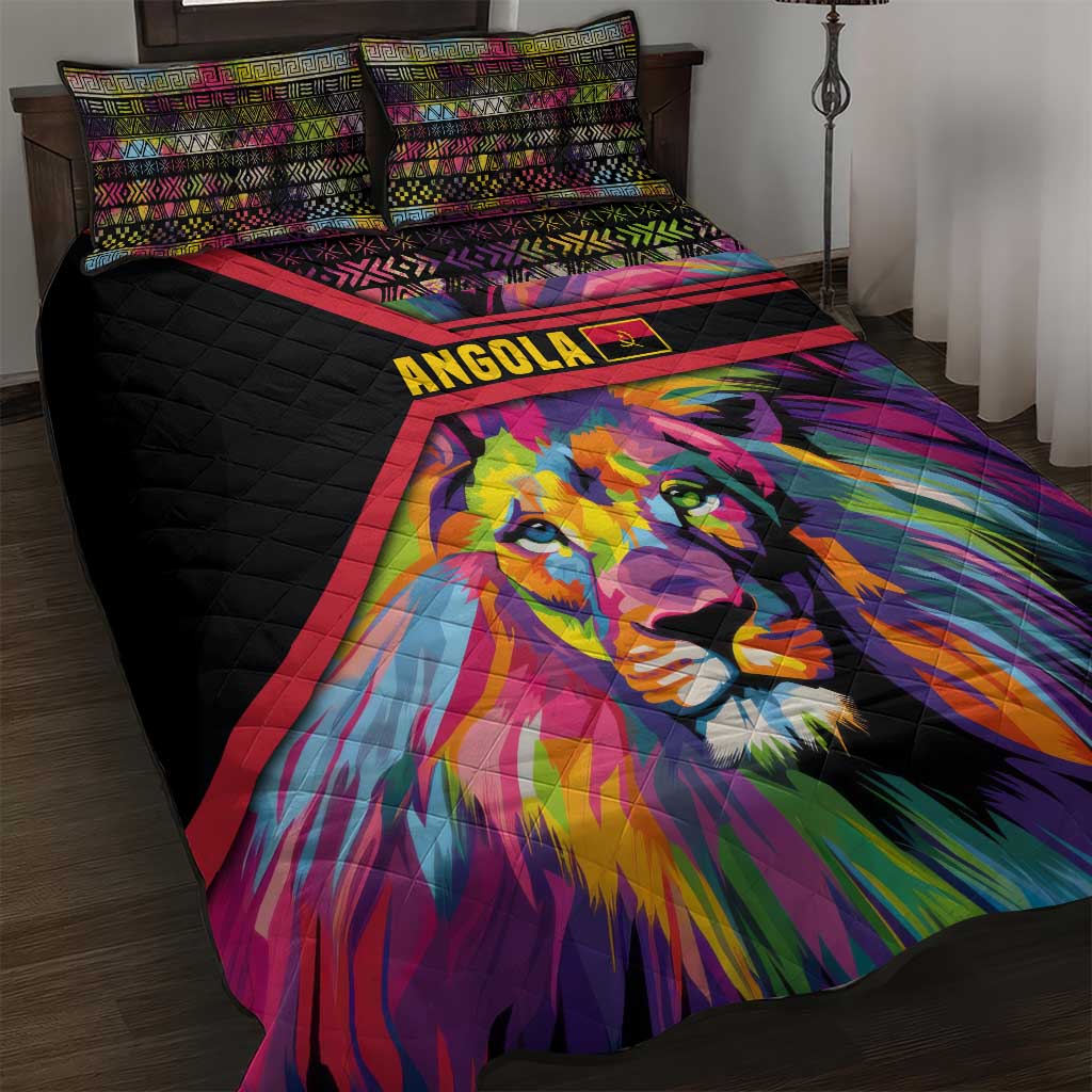 Angola Quilt Bed Set Multicolor Tribal Design and Vibrant Lion TS04