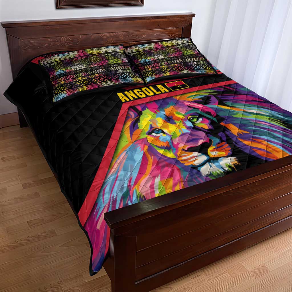 Angola Quilt Bed Set Multicolor Tribal Design and Vibrant Lion TS04