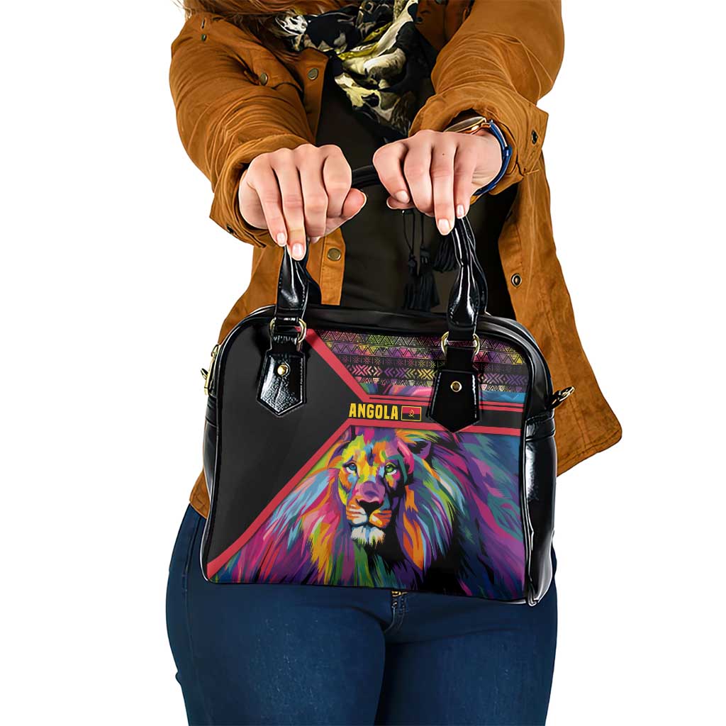 Angola Shoulder Handbag with Multicolor Tribal Design and Vibrant Lion TS04