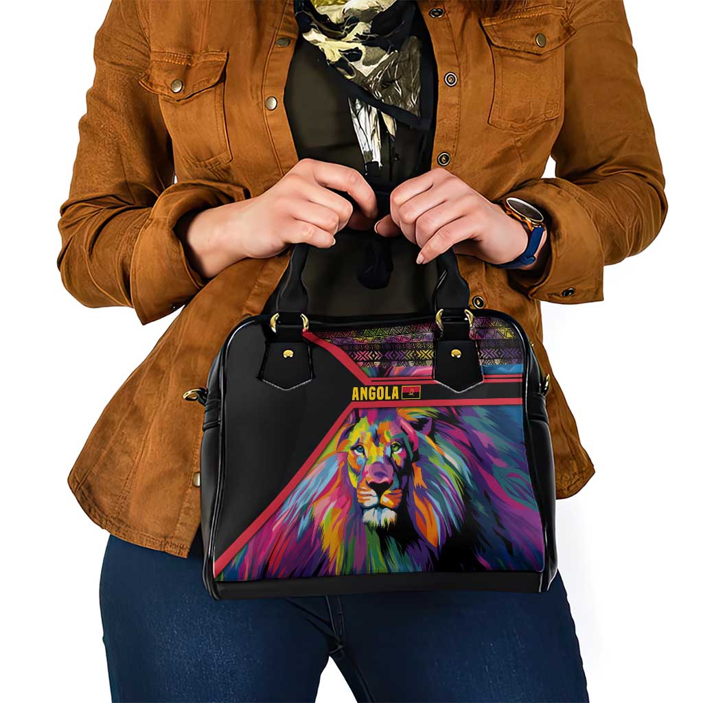Angola Shoulder Handbag with Multicolor Tribal Design and Vibrant Lion TS04
