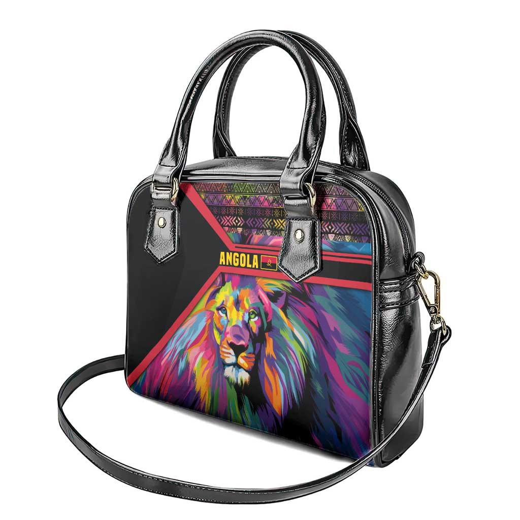 Angola Shoulder Handbag with Multicolor Tribal Design and Vibrant Lion TS04