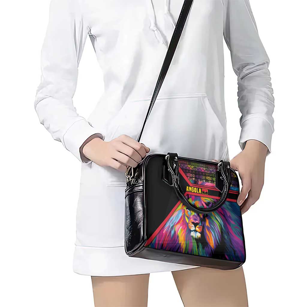 Angola Shoulder Handbag with Multicolor Tribal Design and Vibrant Lion TS04