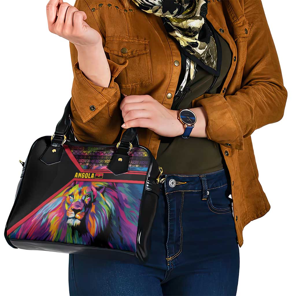 Angola Shoulder Handbag with Multicolor Tribal Design and Vibrant Lion TS04
