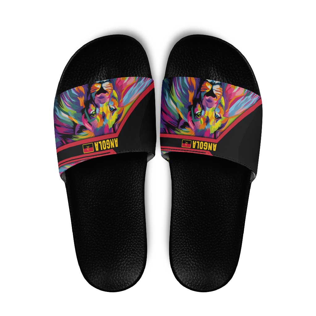 Angola Slide Sandals with Multicolor Tribal Design and Vibrant Lion TS04
