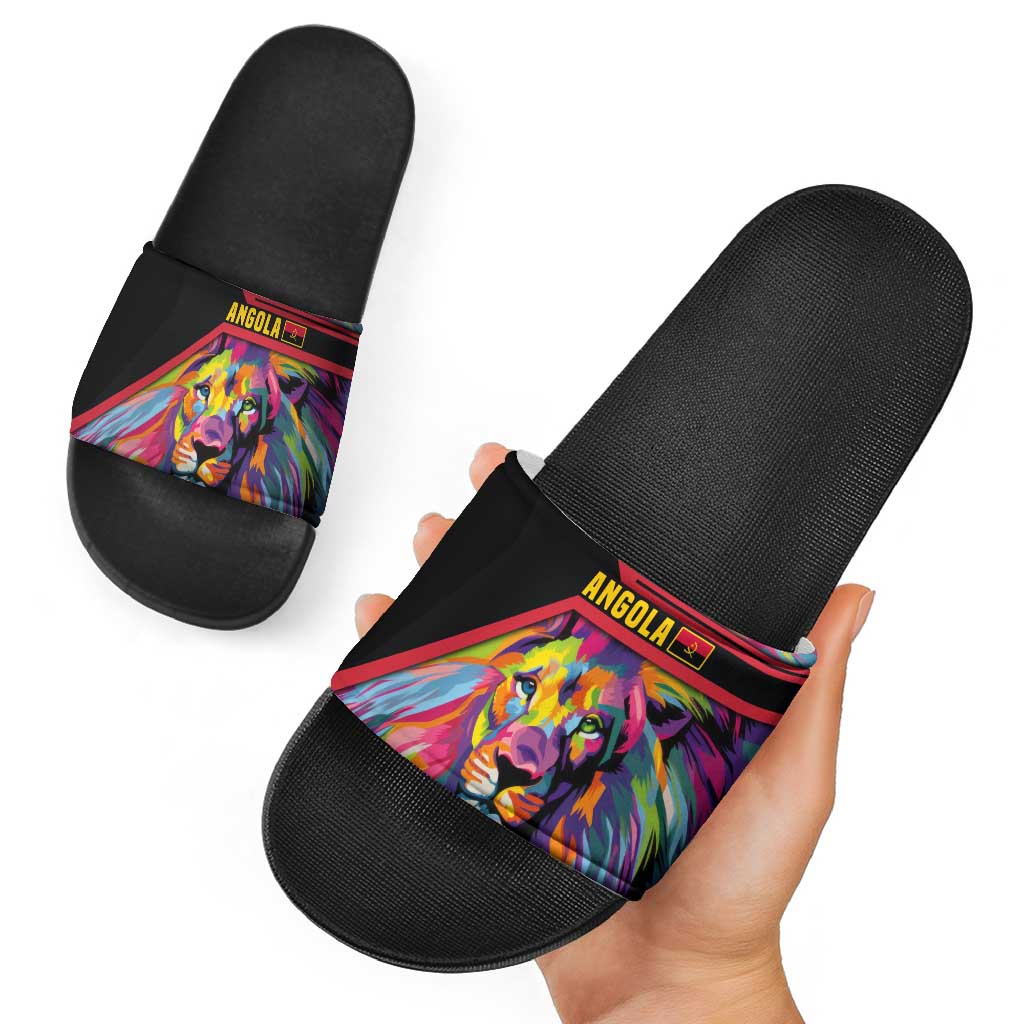 Angola Slide Sandals with Multicolor Tribal Design and Vibrant Lion TS04