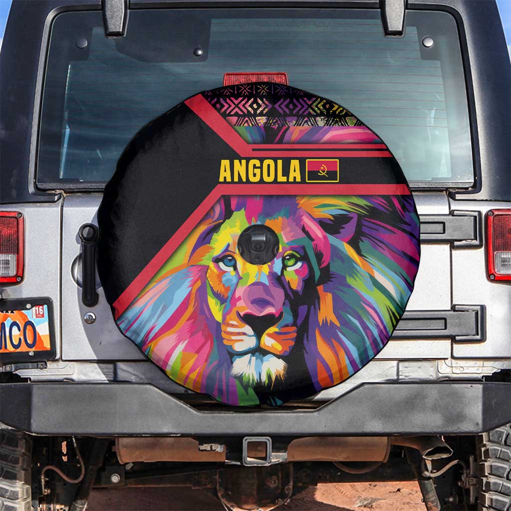 Angola Spare Tire Cover with Multicolor Tribal Design and Vibrant Lion TS04