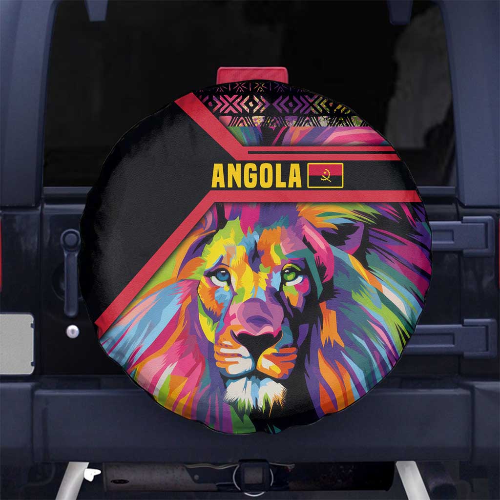 Angola Spare Tire Cover with Multicolor Tribal Design and Vibrant Lion TS04