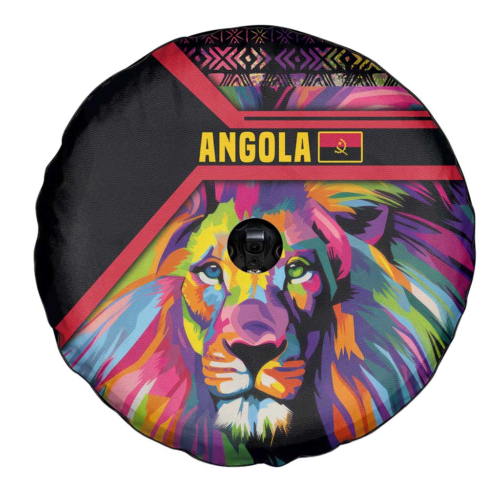 Angola Spare Tire Cover with Multicolor Tribal Design and Vibrant Lion TS04