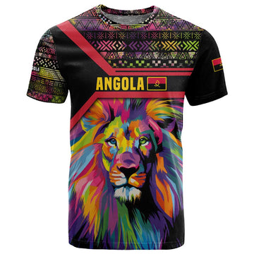Angola T shirt Multicolor Tribal Design and Vibrant Lion TS04