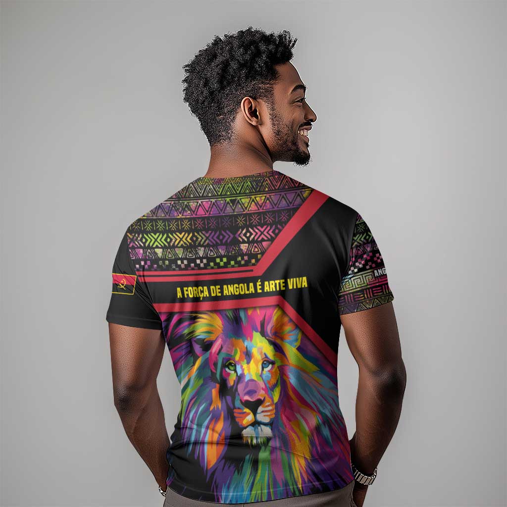 Angola T shirt Multicolor Tribal Design and Vibrant Lion TS04