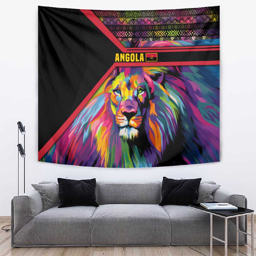 Angola Tapestry Multicolor Tribal Design and Vibrant Lion TS04