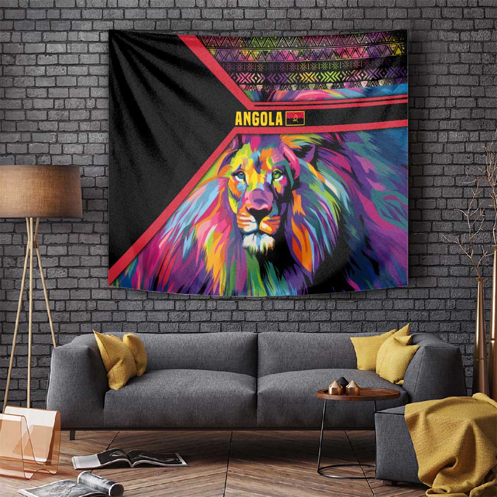 Angola Tapestry Multicolor Tribal Design and Vibrant Lion TS04