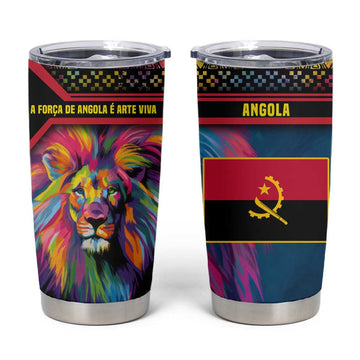 Angola Tumbler Cup Multicolor Tribal Design and Vibrant Lion TS04