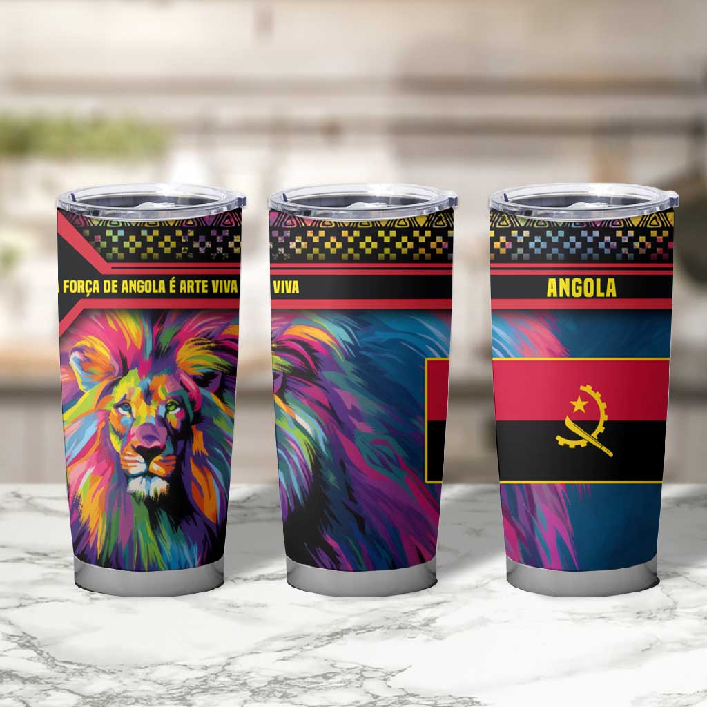 Angola Tumbler Cup Multicolor Tribal Design and Vibrant Lion TS04