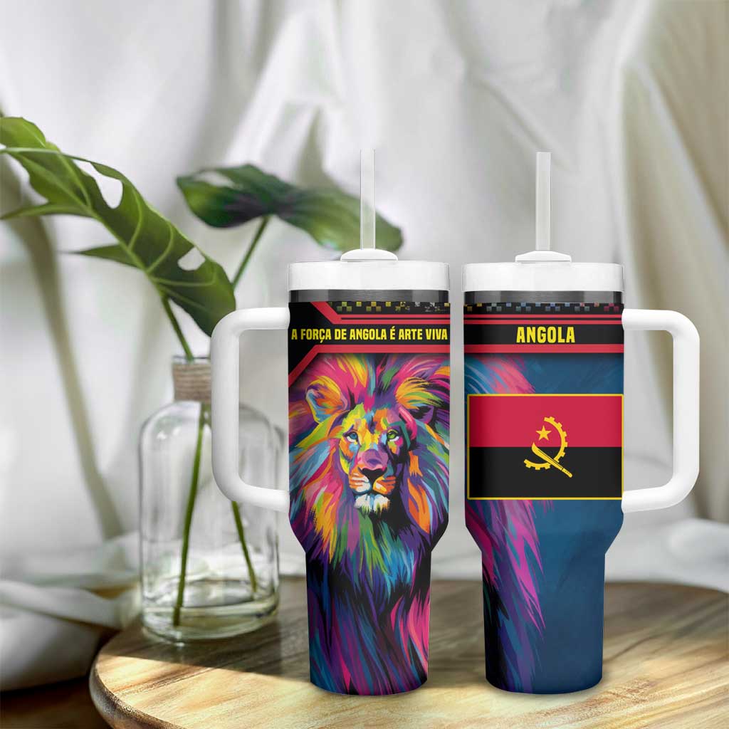 Angola Tumbler With Handle Multicolor Tribal Design and Vibrant Lion TS04