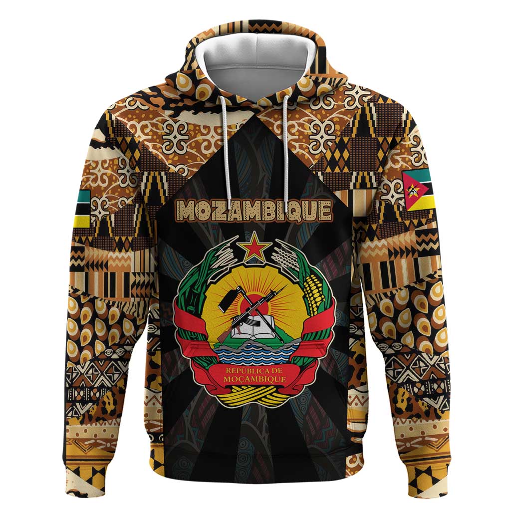Mozambique Hoodie with Black Brown Tribal Design and National Emblem TS04