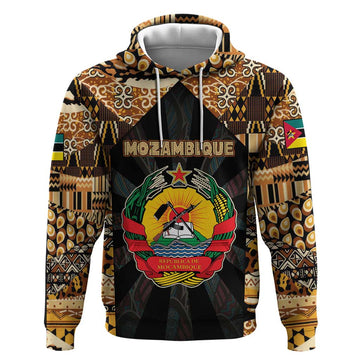 Mozambique Hoodie with Black Brown Tribal Design and National Emblem TS04