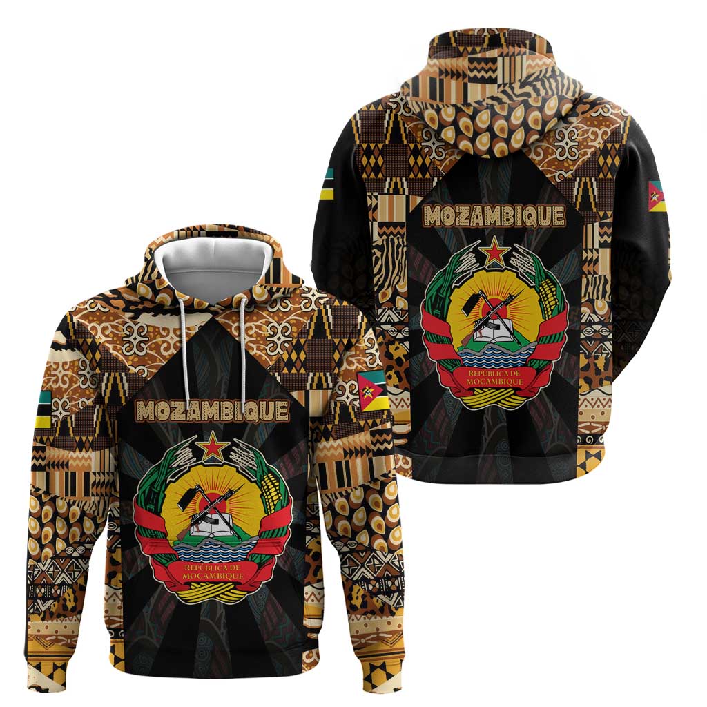 Mozambique Hoodie with Black Brown Tribal Design and National Emblem TS04