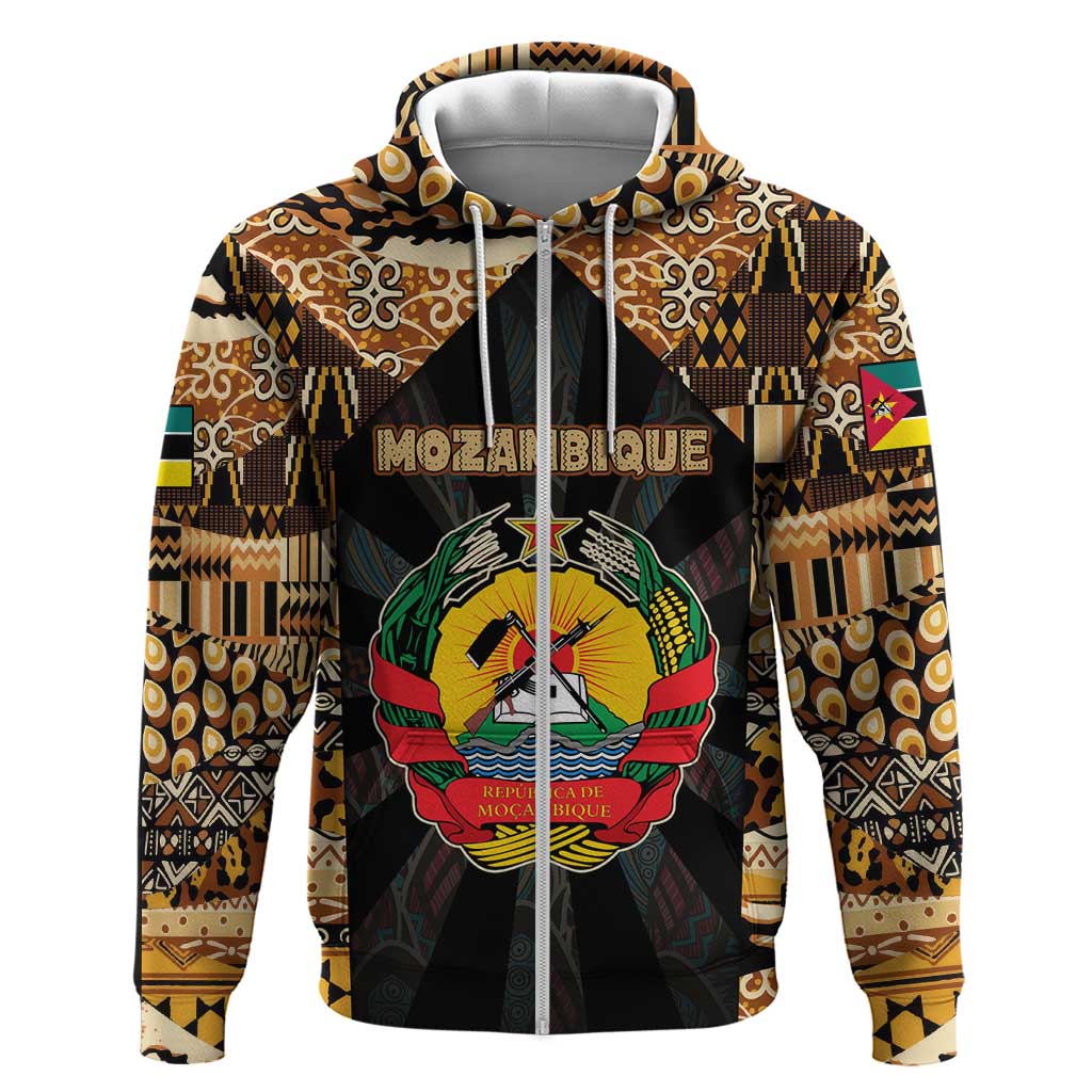 Mozambique Hoodie with Black Brown Tribal Design and National Emblem TS04