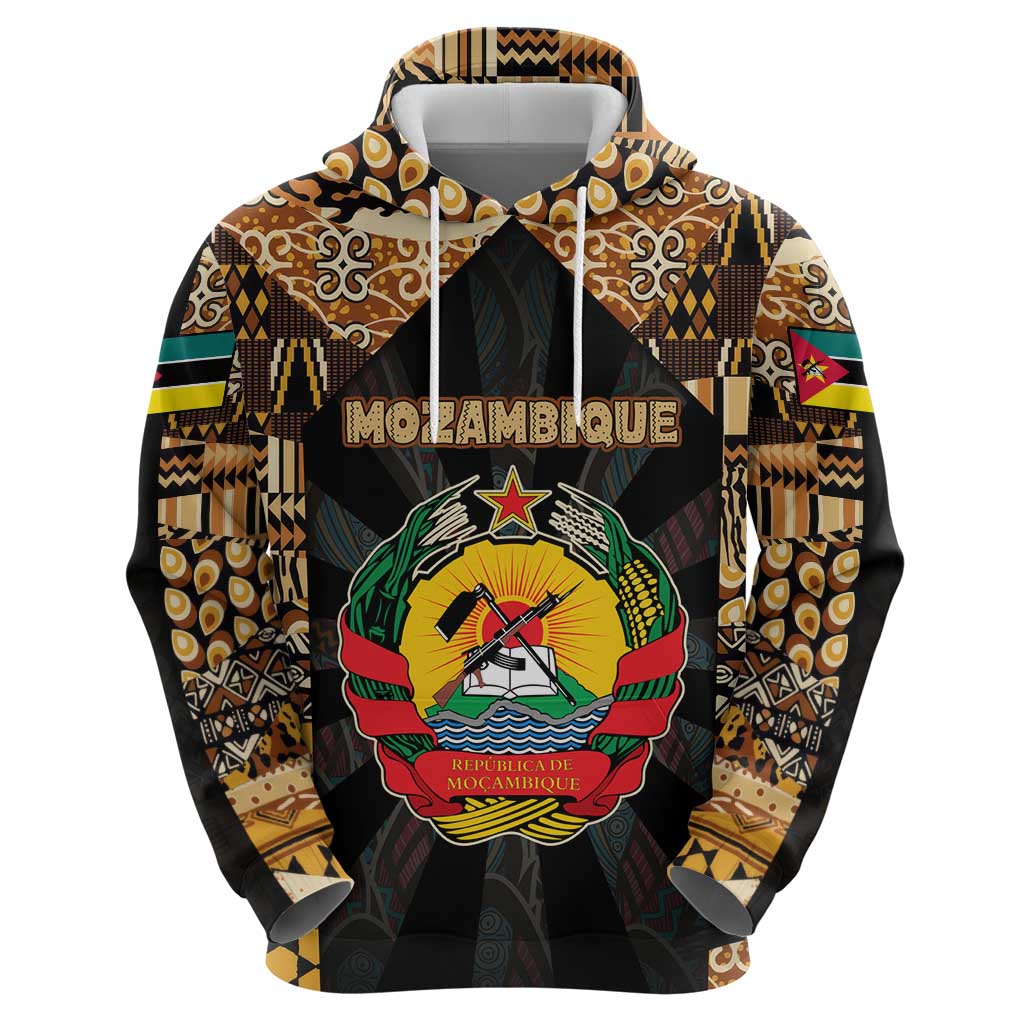 Mozambique Hoodie with Black Brown Tribal Design and National Emblem TS04