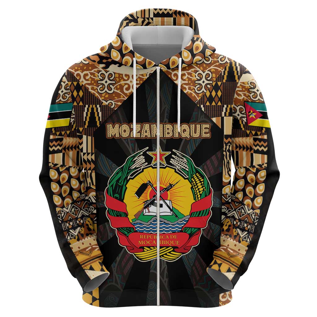 Mozambique Hoodie with Black Brown Tribal Design and National Emblem TS04