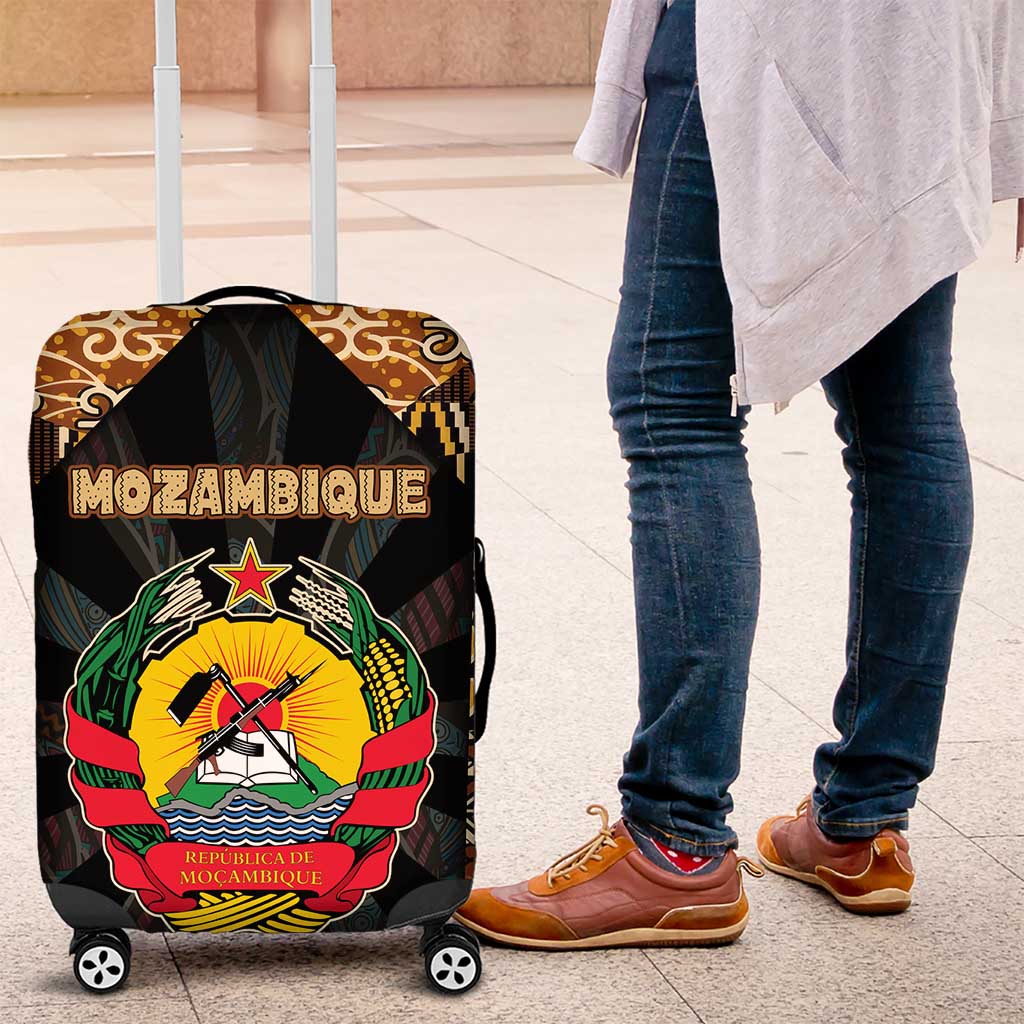 Mozambique Luggage Cover with Black Brown Tribal Design and National Emblem TS04