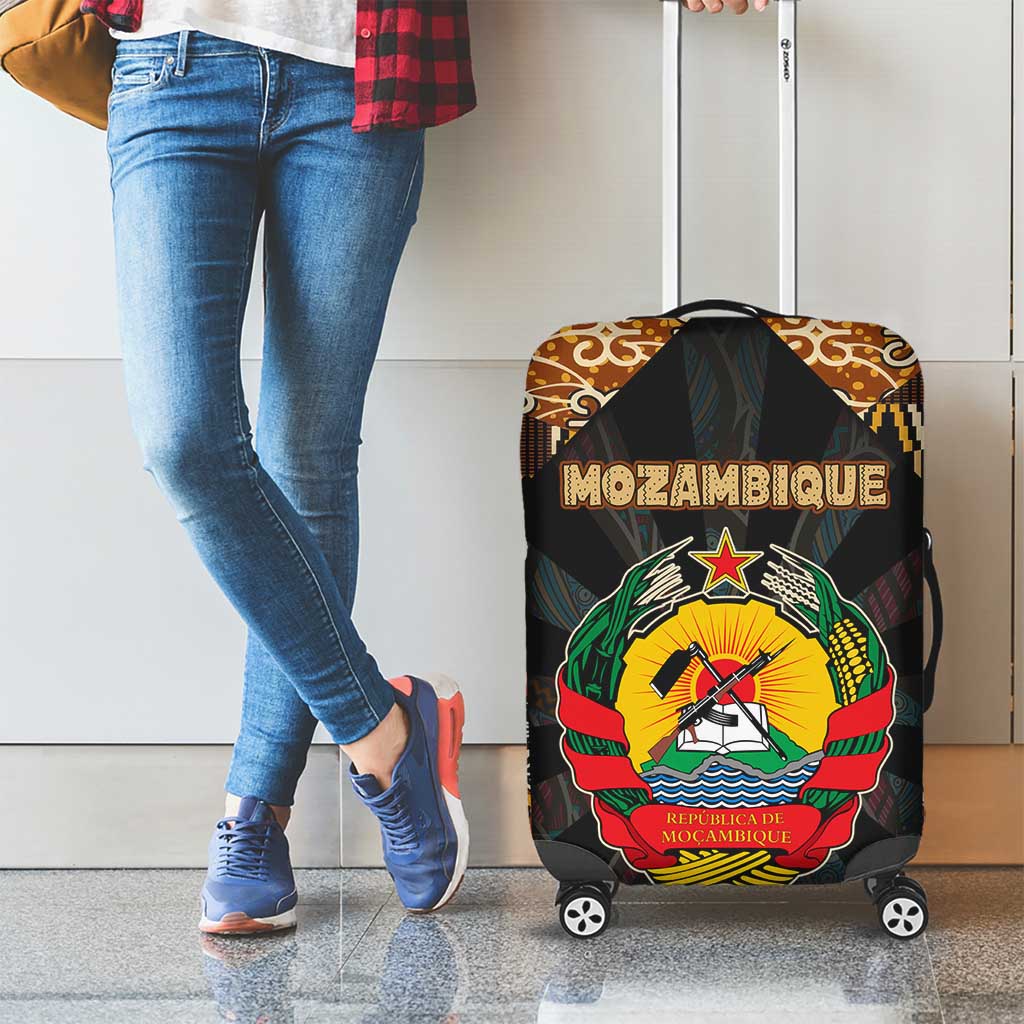 Mozambique Luggage Cover with Black Brown Tribal Design and National Emblem TS04