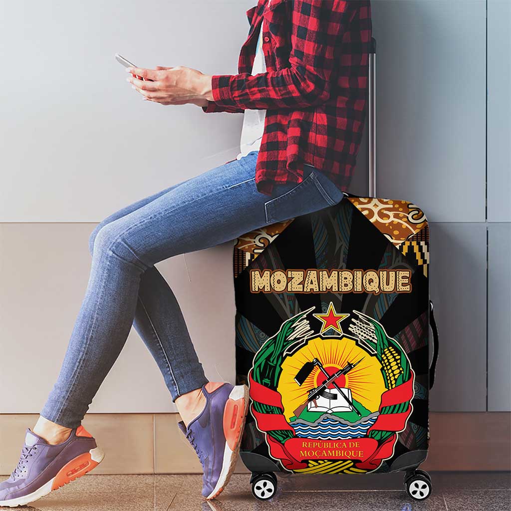 Mozambique Luggage Cover with Black Brown Tribal Design and National Emblem TS04