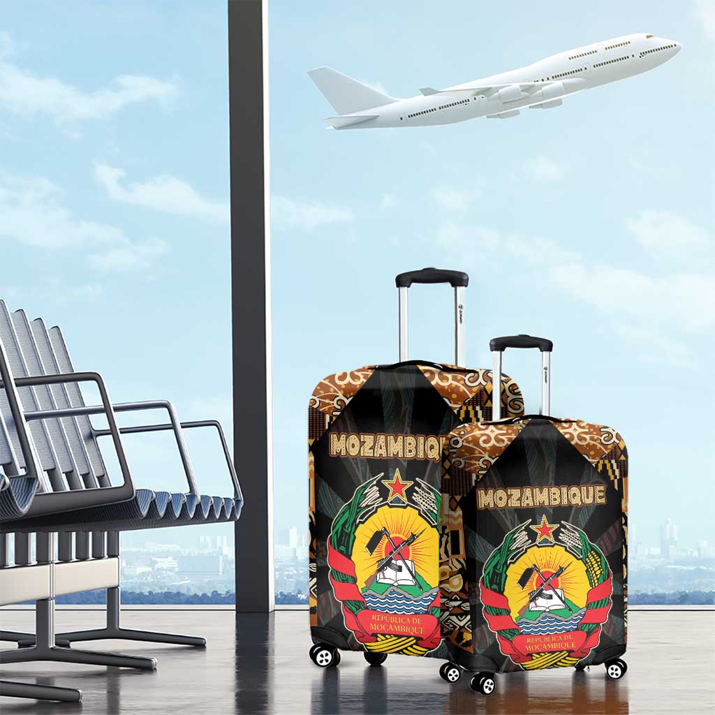 Mozambique Luggage Cover with Black Brown Tribal Design and National Emblem TS04