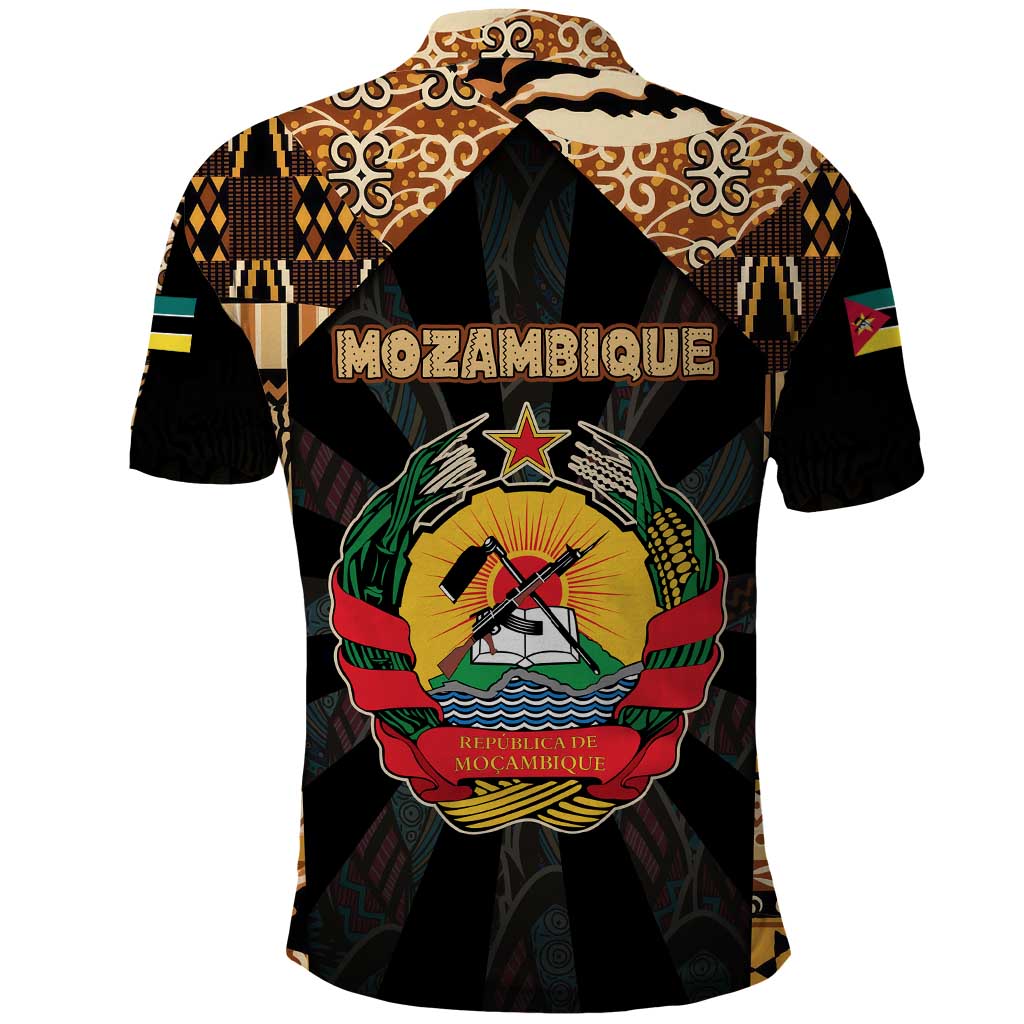 Mozambique Polo Shirt with Black Brown Tribal Design and National Emblem TS04