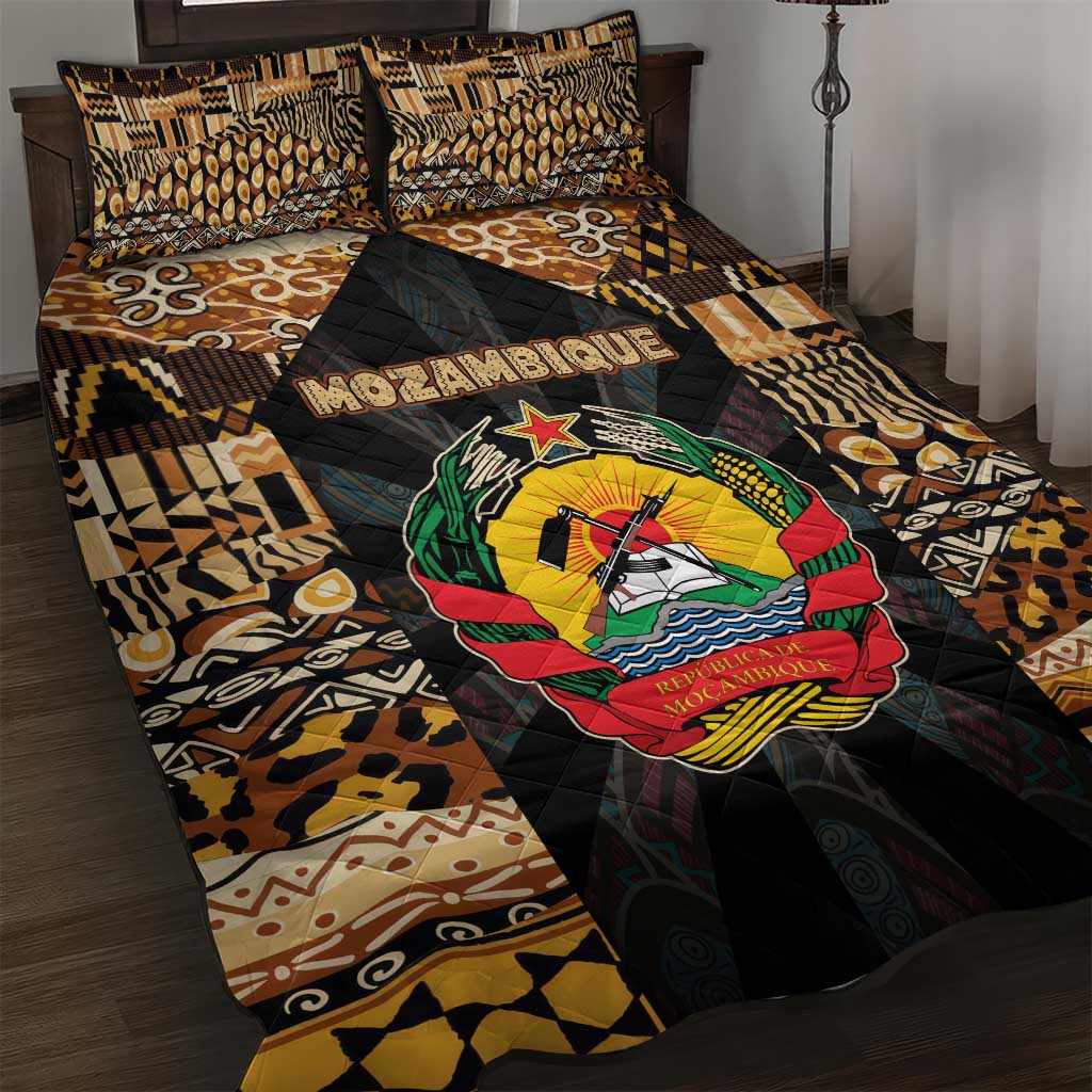 Mozambique Quilt Bed Set Black Brown Tribal Design TS04