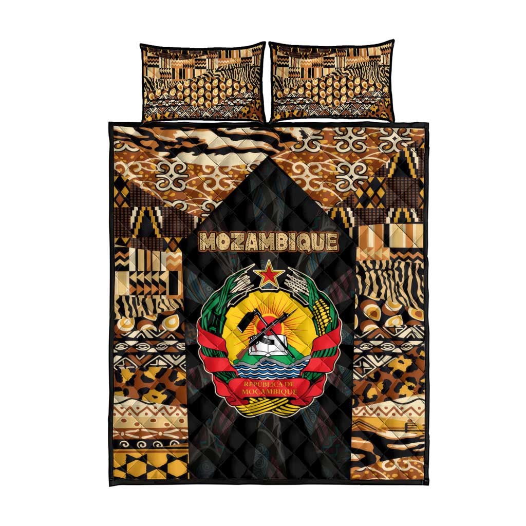 Mozambique Quilt Bed Set Black Brown Tribal Design TS04