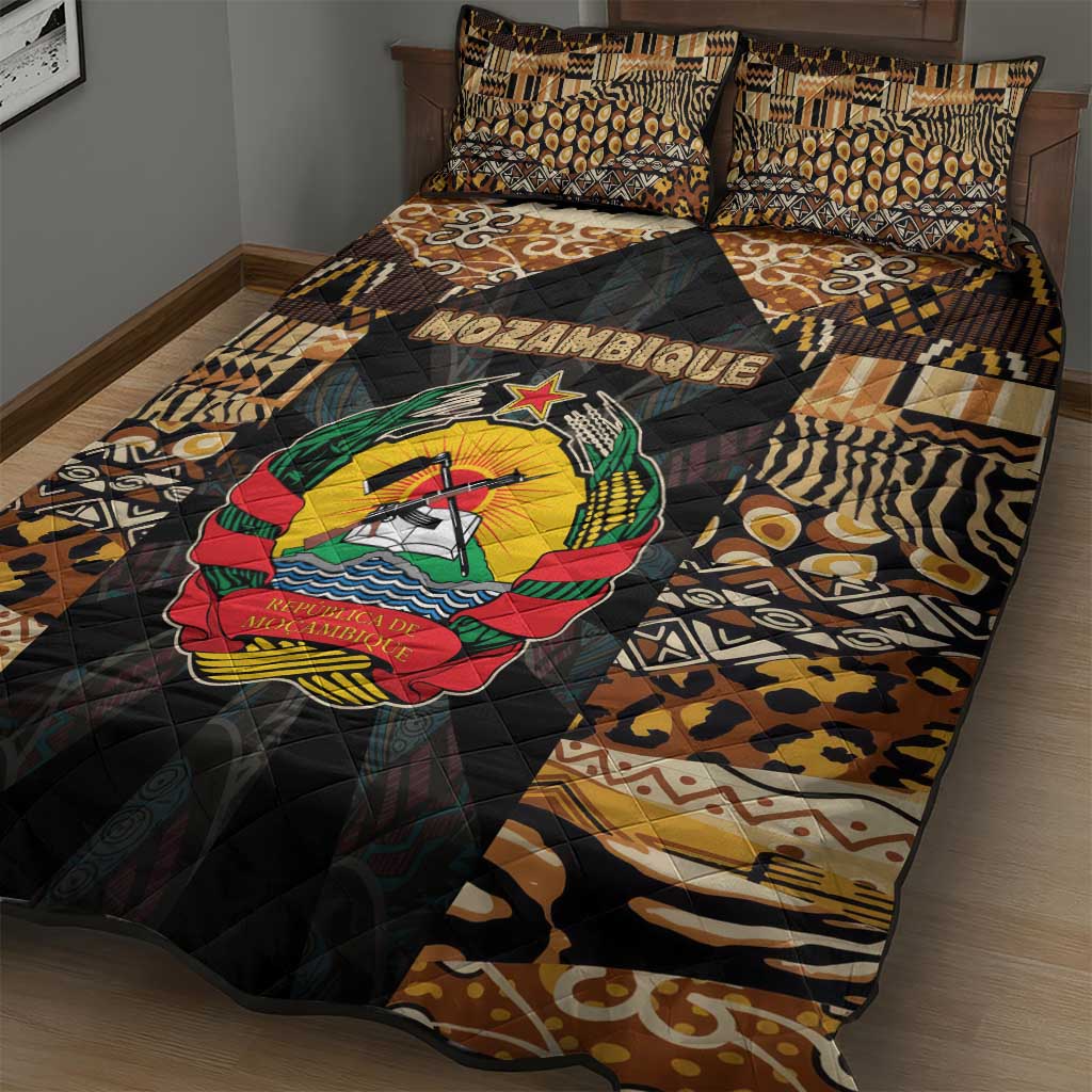 Mozambique Quilt Bed Set Black Brown Tribal Design TS04