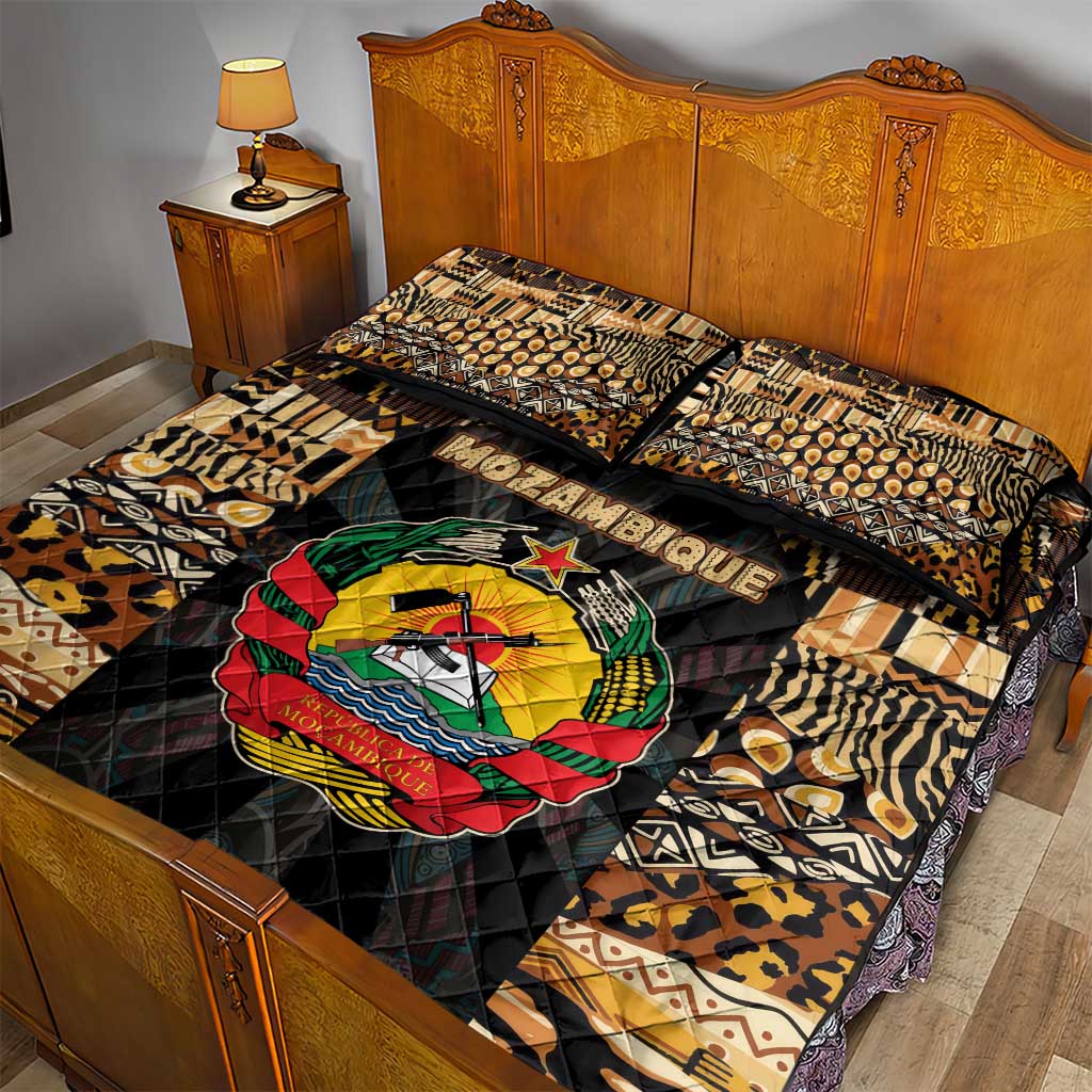 Mozambique Quilt Bed Set Black Brown Tribal Design TS04