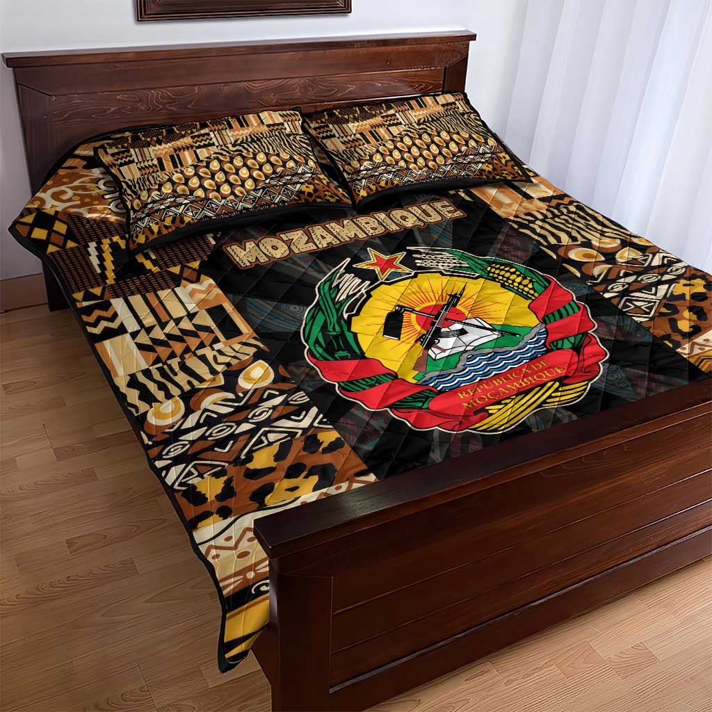 Mozambique Quilt Bed Set Black Brown Tribal Design TS04