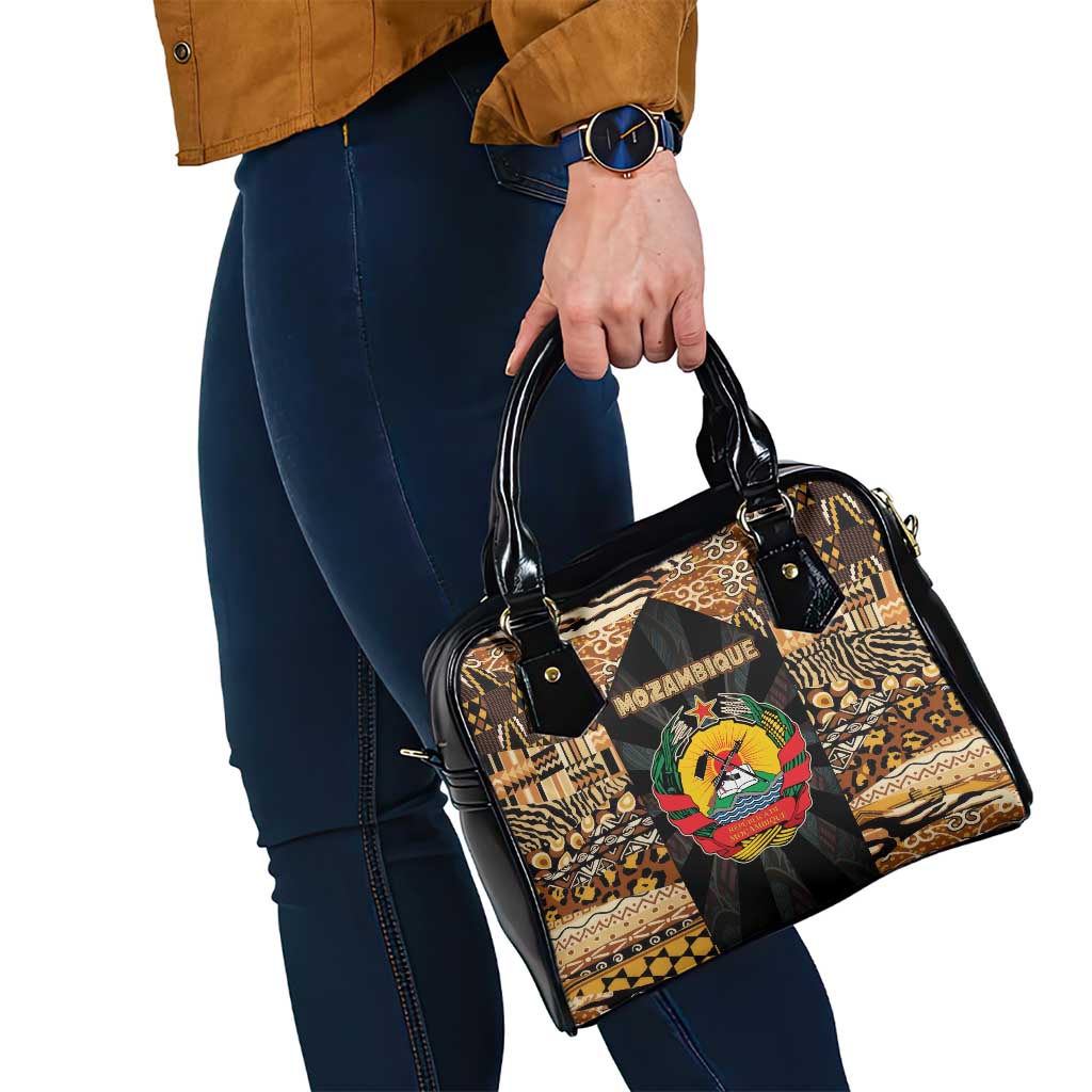 Mozambique Shoulder Handbag with Black Brown Tribal Design and National Emblem TS04