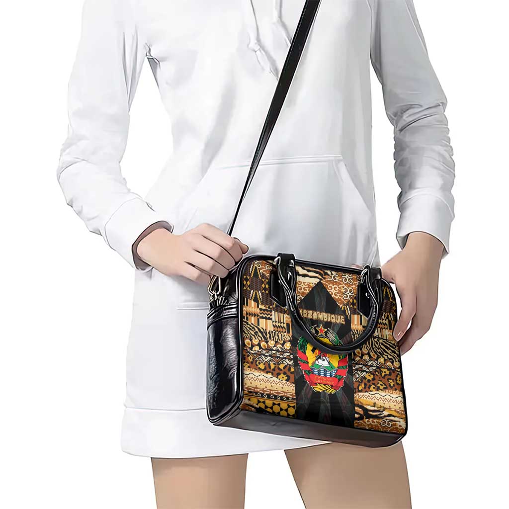 Mozambique Shoulder Handbag with Black Brown Tribal Design and National Emblem TS04