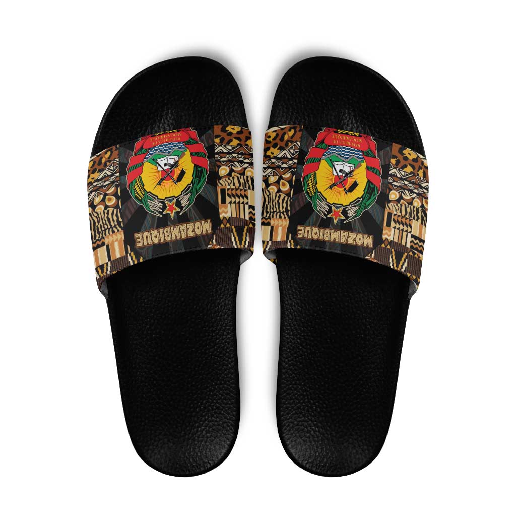 Mozambique Slide Sandals with Black Brown Tribal Design and National Emblem TS04