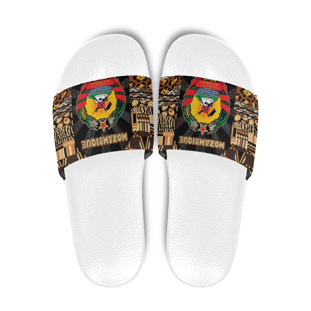 Mozambique Slide Sandals with Black Brown Tribal Design and National Emblem TS04
