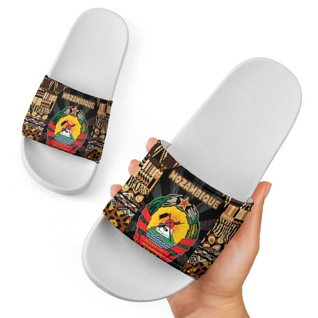 Mozambique Slide Sandals with Black Brown Tribal Design and National Emblem TS04