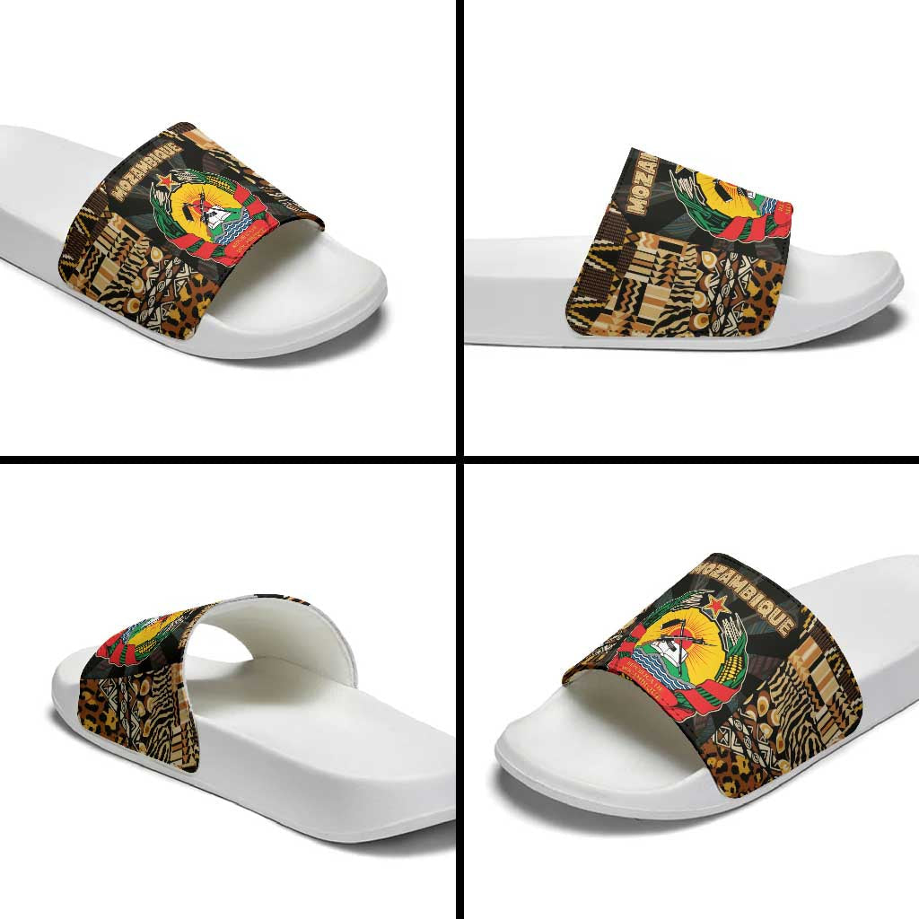 Mozambique Slide Sandals with Black Brown Tribal Design and National Emblem TS04