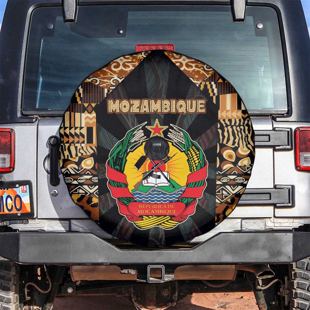 Mozambique Spare Tire Cover with Black Brown Tribal Design and National Emblem TS04